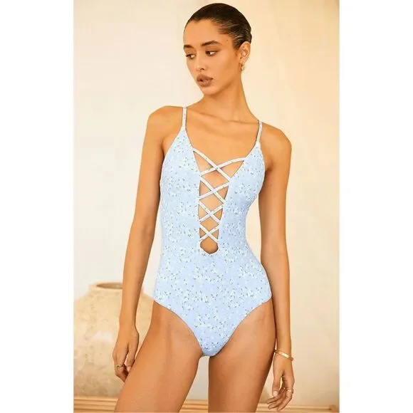 Dippin' Daisy's Bliss One Piece Swimsuit blue yellow floral new - Picture 4 of 12